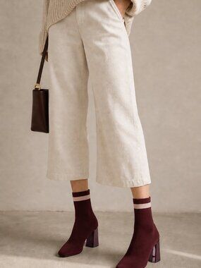 ZARA Burgundy Sock Ankle Boots Stripe Heel Booties EU 41